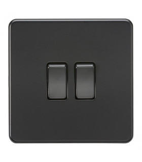 Screwless 10AX 2G 2-Way Switch - Matt Black with black rockers