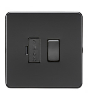 Screwless 13A Switched Fused Spur Unit - Matt Black with black fuse cover