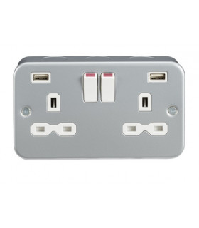 Metal Clad 13A 2G Switched Socket with Dual USB Charger (2.4A)