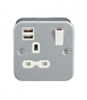 Metal Clad 13A 1G Switched Socket with Dual USB Charger (2.4A)