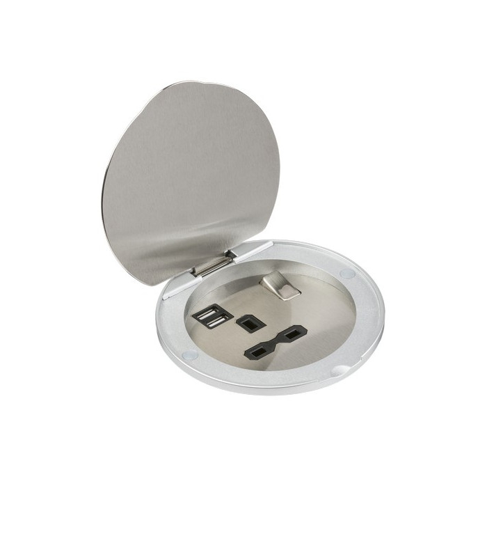 13A 1G Recess Switched Socket with Dual USB Charger (2.4A) - Stainless Steel with black insert