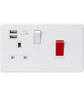 45A DP Switch & 13A Switched Socket with Dual USB Charger 2.4A - Matt White