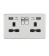 13A 2G Switched Socket with Dual USB Charger (2.4A) - Brushed Chrome with Black Insert