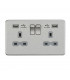 13A 2G Switched Socket with Dual USB Charger (2.4A) - Brushed Chrome with Grey Insert