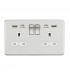 13A 2G Switched Socket with Dual USB Charger (2.4A) - Brushed Chrome with White Insert
