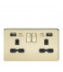 13A 2G Switched Socket with Dual USB Charger (2.4A) - Polished Brass with Black Insert