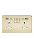 13A 2G Switched Socket with Dual USB Charger (2.4A) - Polished Brass with White Insert