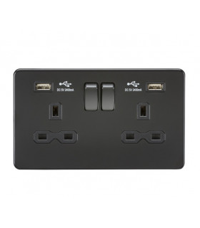 13A 2G Switched Socket with Dual USB Charger (2.4A) - Matt Black