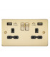 Flat plate 13A 2G switched socket with dual USB charger (2.4A) - brushed brass with black insert