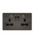 Flat plate 13A 2G switched socket with dual USB charger (2.4A) - gunmetal with black insert
