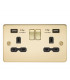 Flat plate 13A 2G switched socket with dual USB charger (2.4A) - polished brass with black insert