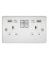 Flat plate 13A 2G switched socket with dual USB charger (2.4A) - polished chrome with white insert