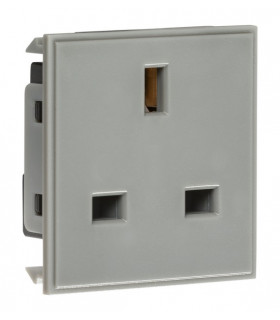 13A 1G unswitched socket module 50 x 50mm - Grey