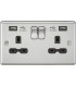 13A 2G Switched Socket Dual USB Charger (2.4A) with Black Insert - Rounded Edge Brushed Chrome