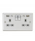 13A 2G Switched Socket Dual USB Charger (2.4A) with Grey Insert - Rounded Edge Brushed Chrome
