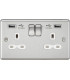13A 2G Switched Socket Dual USB Charger (2.4A) with White Insert - Rounded Edge Brushed Chrome