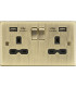 13A 2G Switched Socket Dual USB Charger (2.4A) with Black Insert - Square Edge Antique Brass