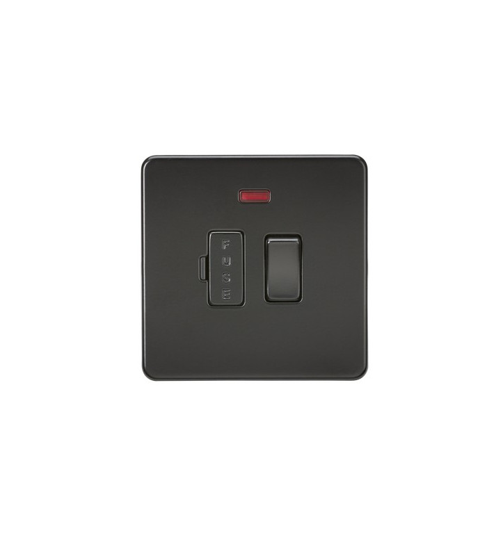 Screwless 13A Switched Fused Spur Unit with Neon - Matt Black
