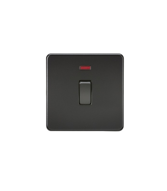 Screwless 20A 1G DP Switch with Neon - Matt Black