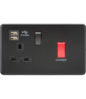 45A DP Switch & 13A Switched Socket with Dual USB Charger 2.4A - Matt Black