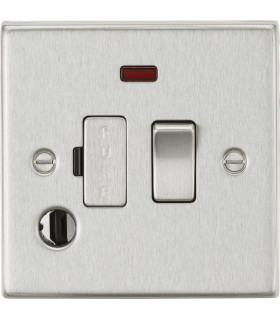 13A Switched Fused Spur Unit with Neon & Flex Outlet - Square Edge Brushed Chrome