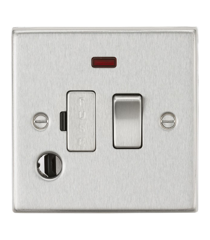 13A Switched Fused Spur Unit with Neon & Flex Outlet - Square Edge Brushed Chrome