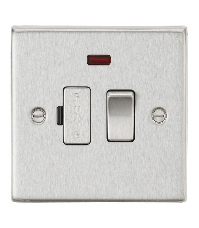 13A Switched Fused Spur Unit with Neon - Square Edge Brushed Chrome