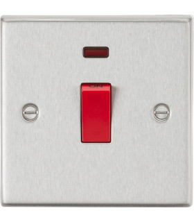 45A DP Switch with Neon (single size) - Square Edge Brushed Chrome