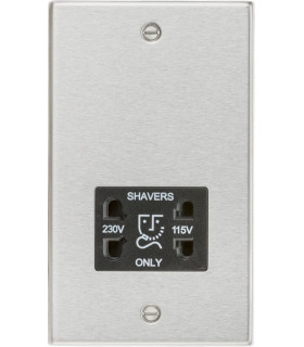 115/230V Dual Voltage Shaver Socket with Black Insert - Square Edge Brushed Chrome
