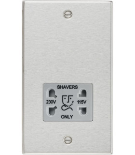 115/230V Dual Voltage Shaver Socket with Grey Insert - Square Edge Brushed Chrome