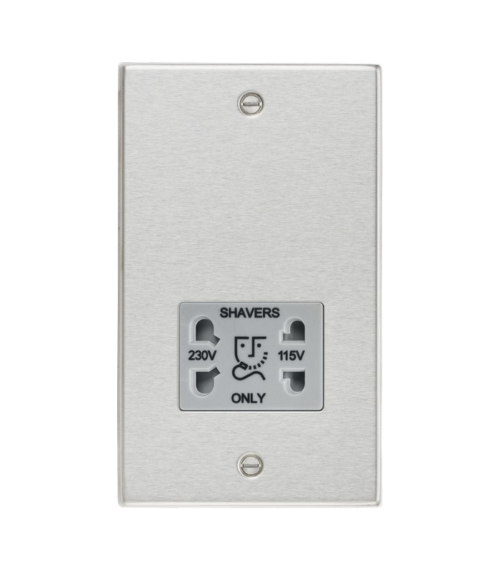 115/230V Dual Voltage Shaver Socket with Grey Insert - Square Edge Brushed Chrome