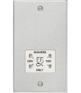 115/230V Dual Voltage Shaver Socket with White Insert - Square Edge Brushed Chrome