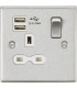 13A 1G Switched Socket Dual USB Charger (2.1A) with White Insert - Square Edge Brushed Chrome