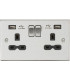 13A 2G Switched Socket Dual USB Charger (2.4A) with Black Insert - Square Edge Brushed Chrome