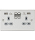 13A 2G Switched Socket Dual USB Charger (2.4A) with Grey Insert - Square Edge Brushed Chrome