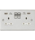 13A 2G Switched Socket Dual USB Charger (2.4A) with White Insert - Square Edge Brushed Chrome
