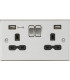 13A 2G DP Switched Socket with Dual USB Charger (Type-A FASTCHARGE port) - Brushed Chrome/Black