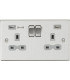 13A 2G DP Switched Socket with Dual USB Charger (Type-A FASTCHARGE port) - Brushed Chrome/Grey