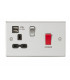 45A DP Switch & 13A Switched Socket with Dual USB Charger 2.4A - Brushed Chrome with black insert