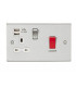 45A DP Switch & 13A Switched Socket with Dual USB Charger 2.4A - Brushed Chrome with white insert