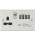 13A switched socket with quad USB charger (5.1A) - brushed chrome with black insert