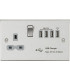 13A switched socket with quad USB charger (5.1A) - brushed chrome with grey insert