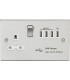 13A switched socket with quad USB charger (5.1A) - brushed chrome with white insert