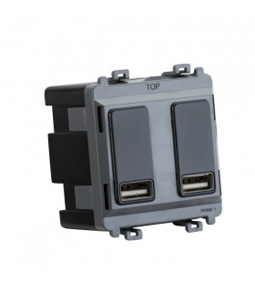 Dual USB charger module (2 x grid positions) 5V 2.4A (shared) - matt black