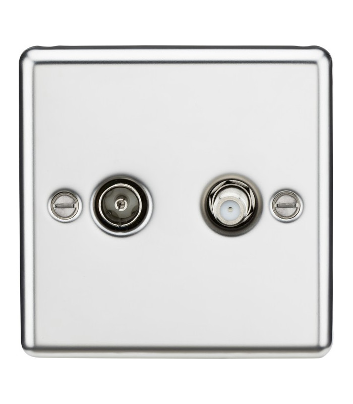 TV & SAT TV Outlet (isolated) - Rounded Edge Polished Chrome