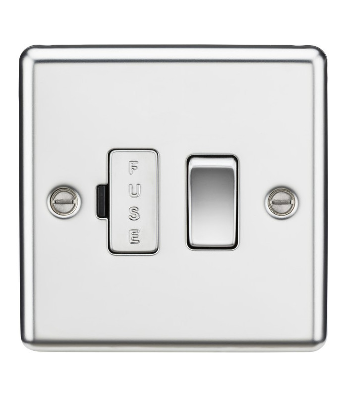 13A Switched Fused Spur Unit - Rounded Edge Polished Chrome
