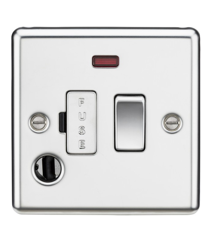 13A Switched Fused Spur Unit with Neon & Flex Outlet - Rounded Edge Polished Chrome