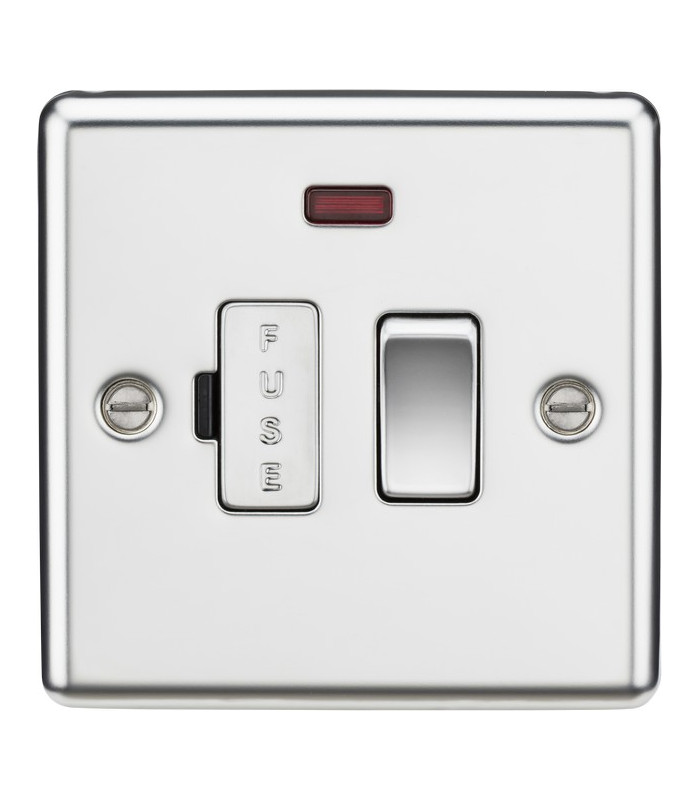 13A Switched Fused Spur Unit with Neon - Rounded Edge Polished Chrome