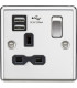13A 1G Switched Socket Dual USB Charger Slots with Black Insert - Rounded Edge Polished Chrome