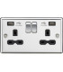 13A 2G Switched Socket Dual USB Charger (2.4A) with Black Insert - Rounded Edge Polished Chrome
